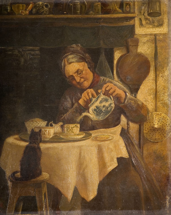 Ηλικιωμένη σερβίρει τσάι... Αγνώστου ζωγράφου, πίνακας του 19ου αιώνα / Old Woman pouring tea, by unknown artist