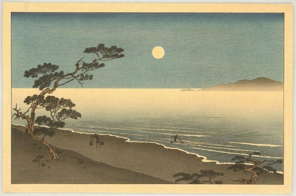 Ιαπωνική ζωγραφική, φεγγάρι σε παραλία / Japanese moon drawing