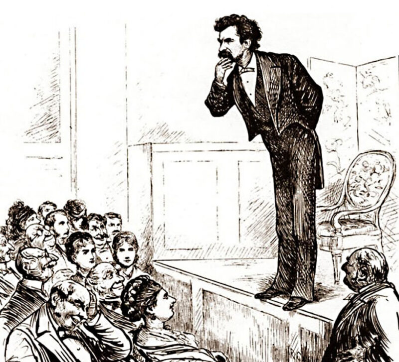 Διάλεξη του Μαρκ Τουέιν σε σκίτσο εποχής / Mark Twain lecturing, drawing