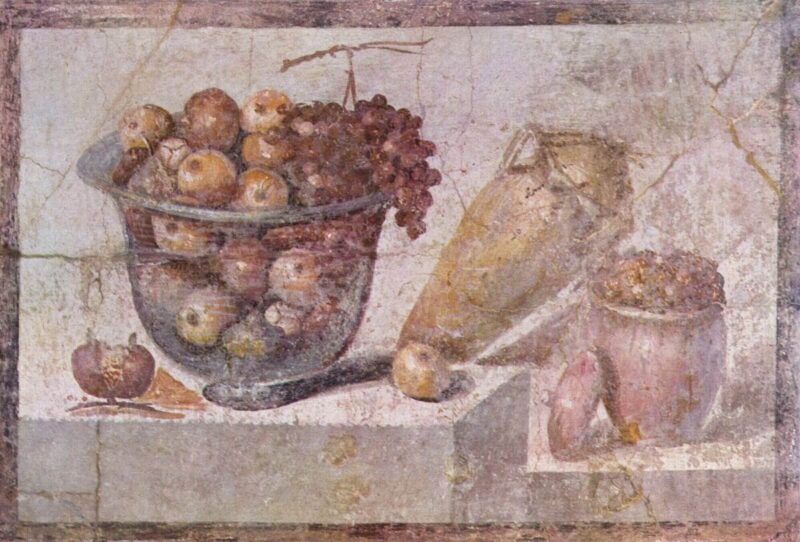 Νεκρή φύση με φρούτα και κρασί, νωπογραφία στην Πομπηία / Pompeii fresco, Still Life with fruits and wine