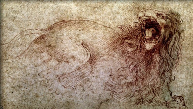 Roaring lion sketch by Leonardo da Vinci / Βρυχώμενο λιοντάρι, σκίτσο του Λεονάρντο ντα Βίντσι