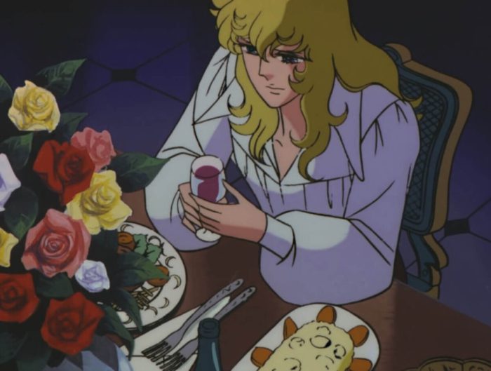 Lady Oscar drinking wine. Scene from The Rose of Versailles anime / Σκηνή από το άνιμε Το Ρόδο των Βερσαλλιών