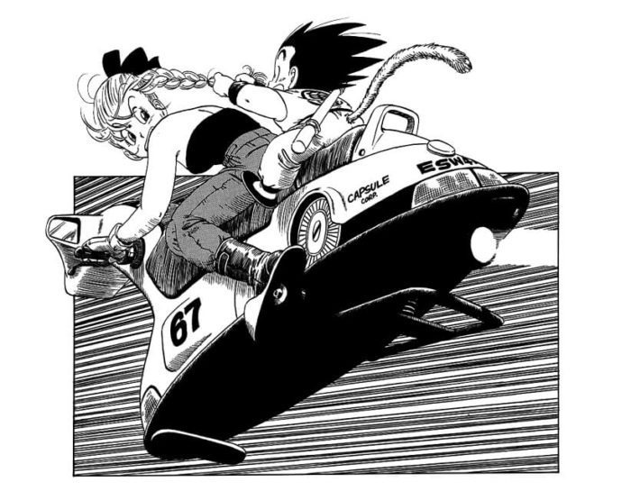 Goku and Bulma. Art by Akira Toriyama